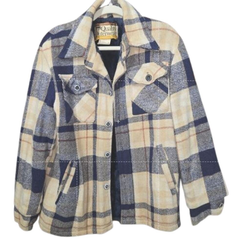 Vintage Montgomery Ward Plaid Sherpa Lined Jacket Small Oversized 70s Coat